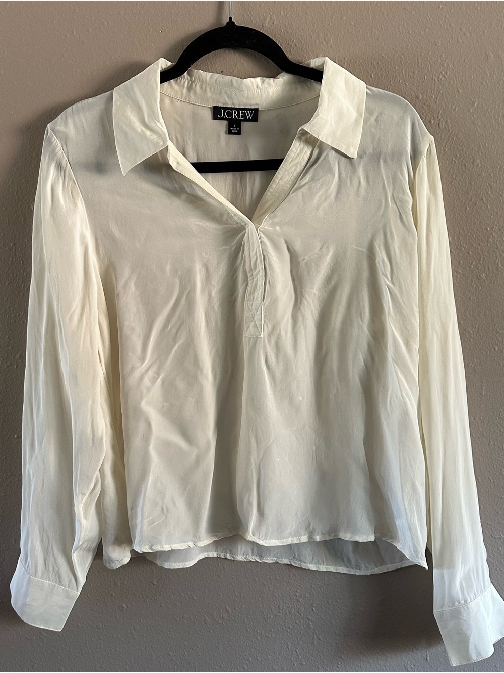 J.Crew Off-White Silk-Blend Long Sleeve Popover Blouse - Women’s Large